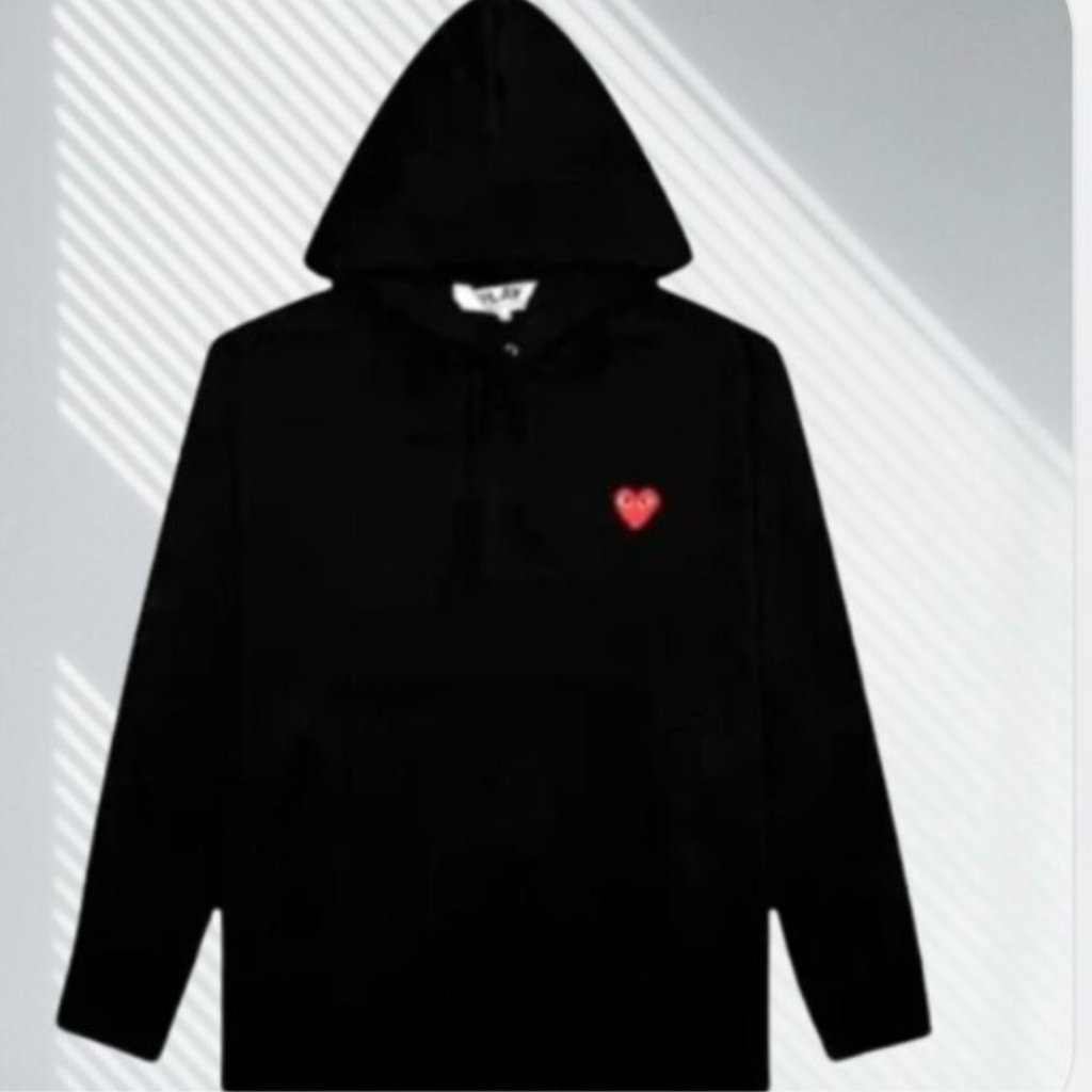 Comme Des Garons Play Black With Red Heart Patch Pullover Hoodie Xxl